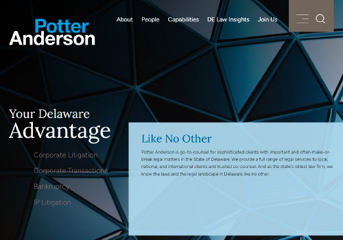 MUSE Winner - Potter Anderson Website