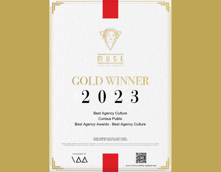 We're proud to receive Best Agency Culture 2023 Gold Award from MUSE Creative Awards!
